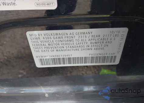 2011 Volkswagen Cc Sport из США, поврежденный, VIN WVWMP7AN9BE729457